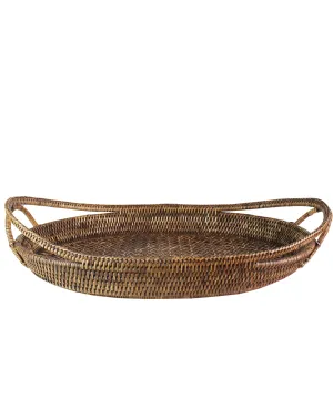 Oval Woven Rattan Tray, Antique Brown