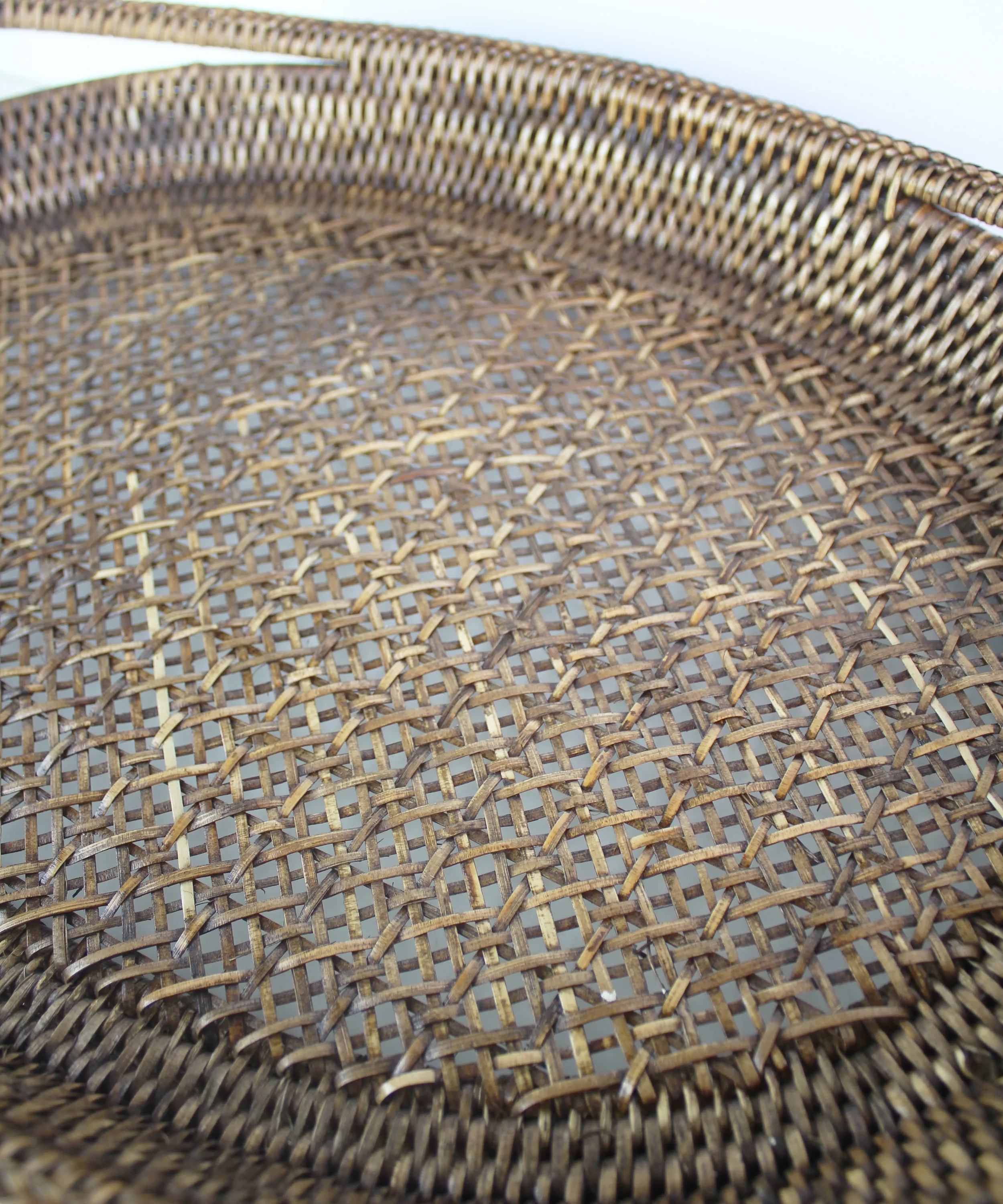 Oval Woven Rattan Tray, Antique Brown