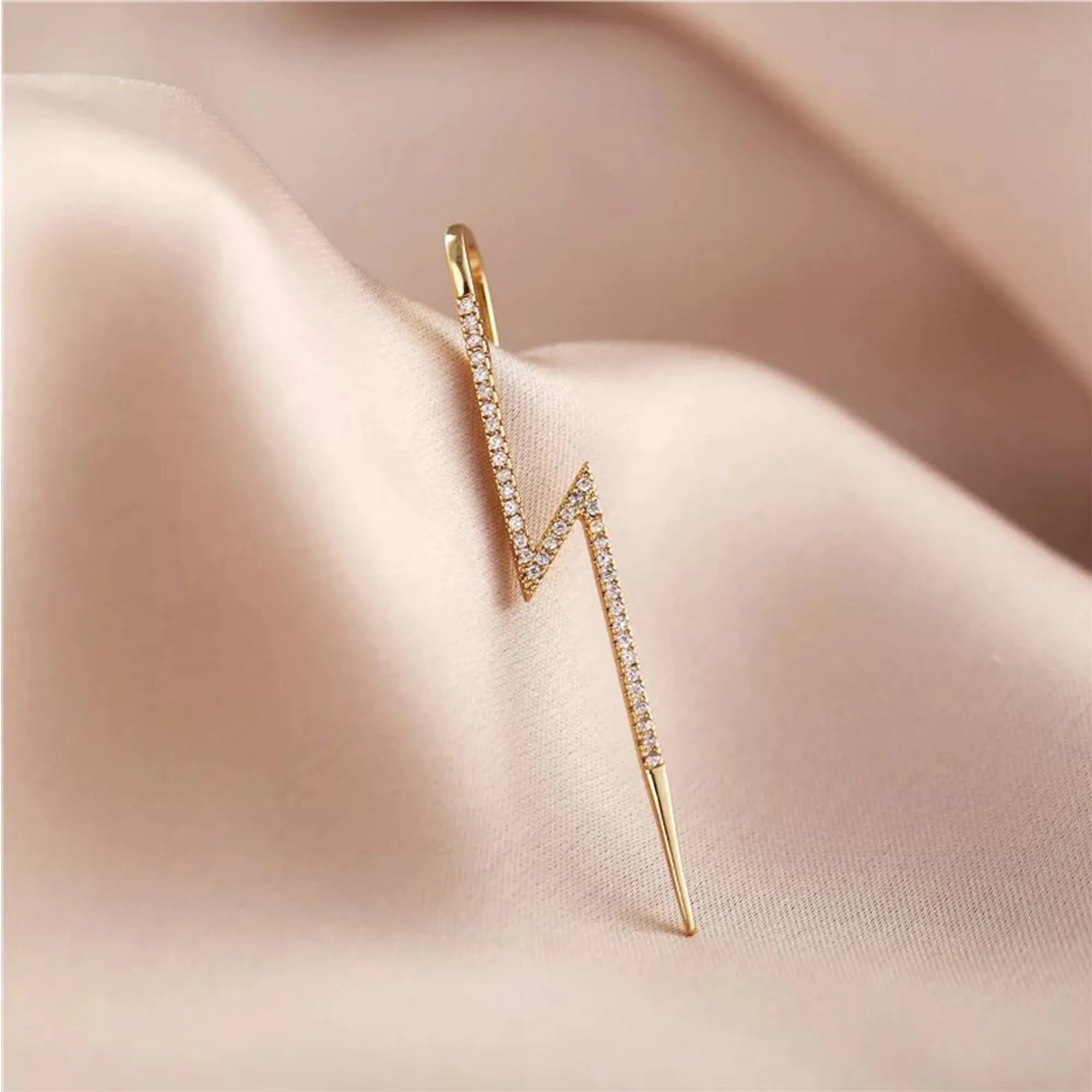 Pack Of 2 Golden Studded Thunderbolt And Stud Ear Cuff