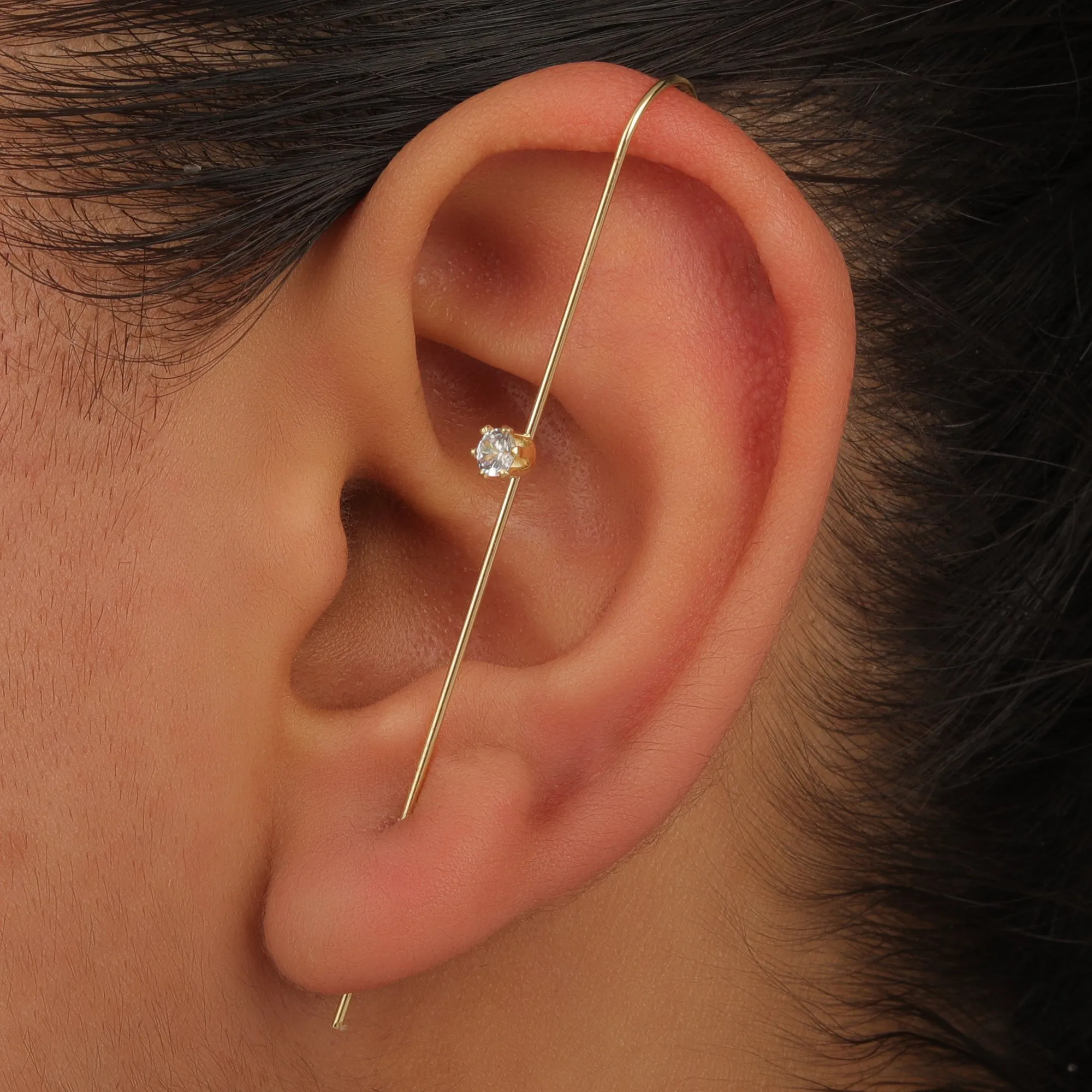 Pack Of 2 Golden Studded Thunderbolt And Stud Ear Cuff