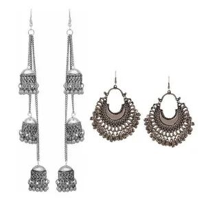 Pack of 2 Kashmiri Silver and Half Moon Chandbali Jhumki