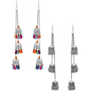 Pack of 2 Kashmiri Silver Multicolor Ghungroo Jhumki