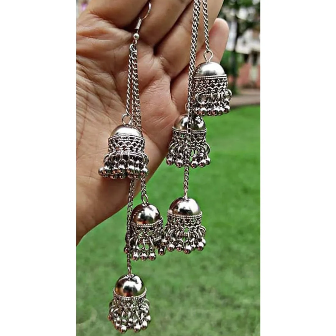 Pack of 2 Kashmiri Silver Multicolor Ghungroo Jhumki