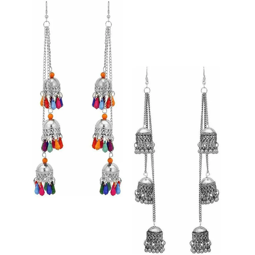 Pack of 2 Kashmiri Silver Multicolor Ghungroo Jhumki