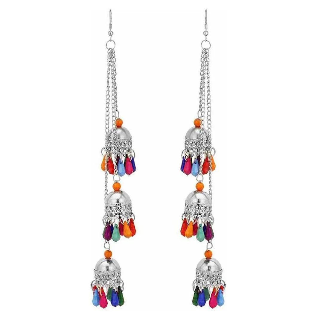 Pack of 2 Kashmiri Silver Multicolor Ghungroo Jhumki