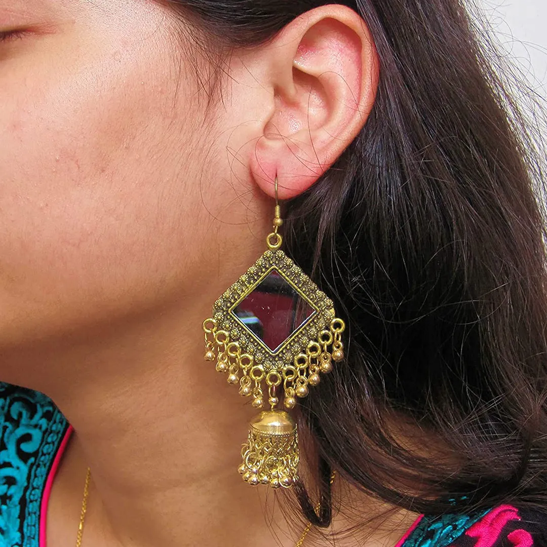 Pack of 2 Mirror Golden Beads Chandbali Jhumki