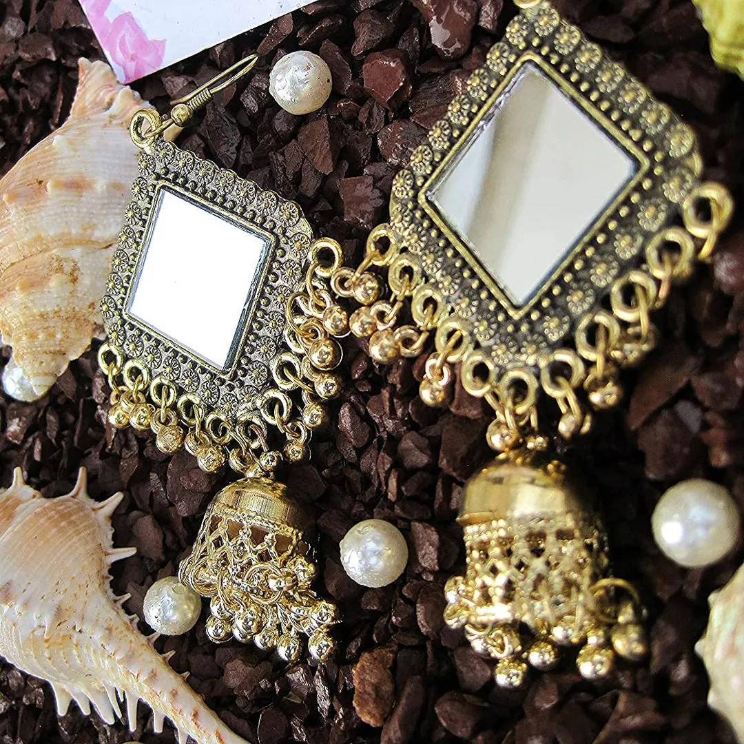 Pack of 2 Mirror Golden Beads Chandbali Jhumki