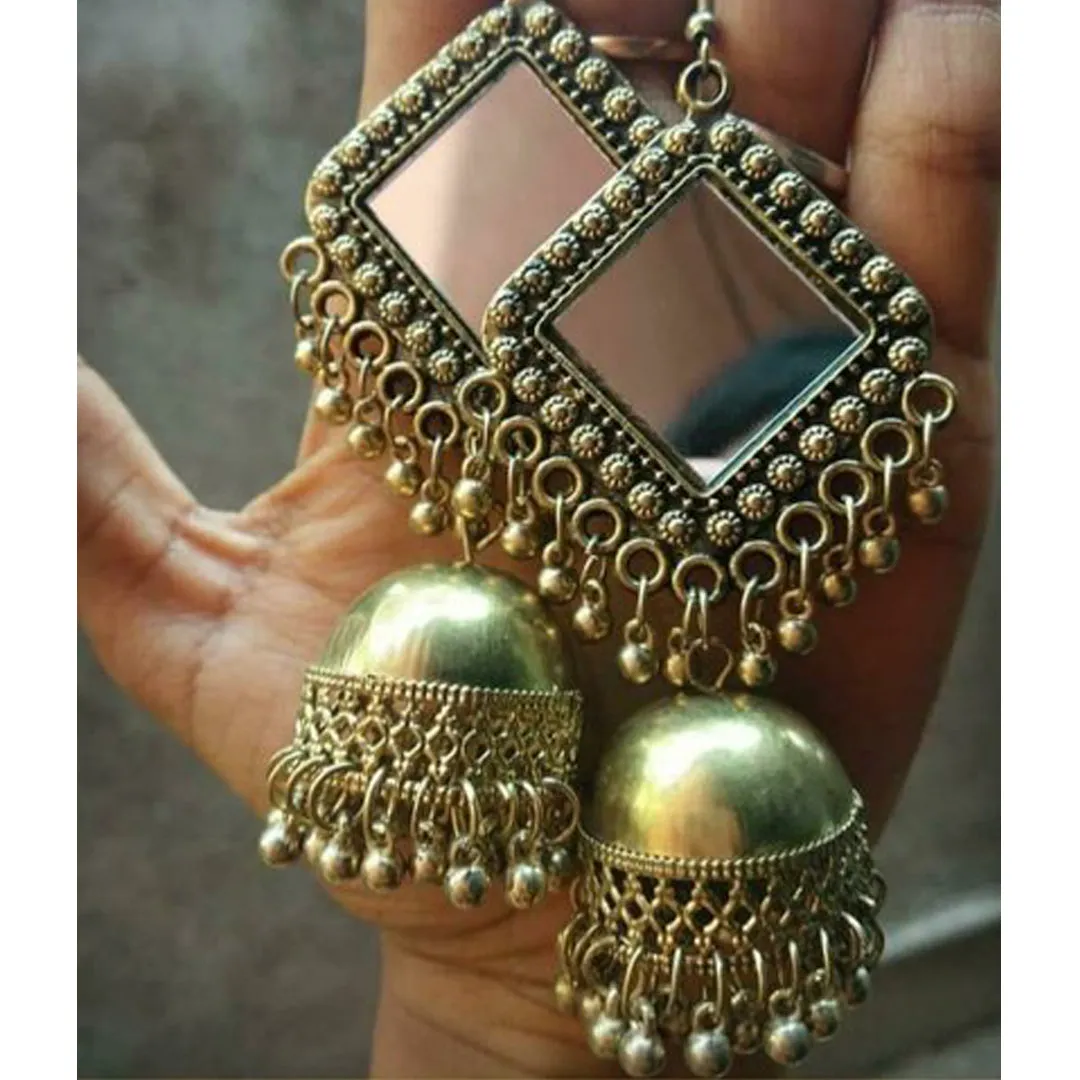 Pack of 2 Mirror Golden Beads Chandbali Jhumki
