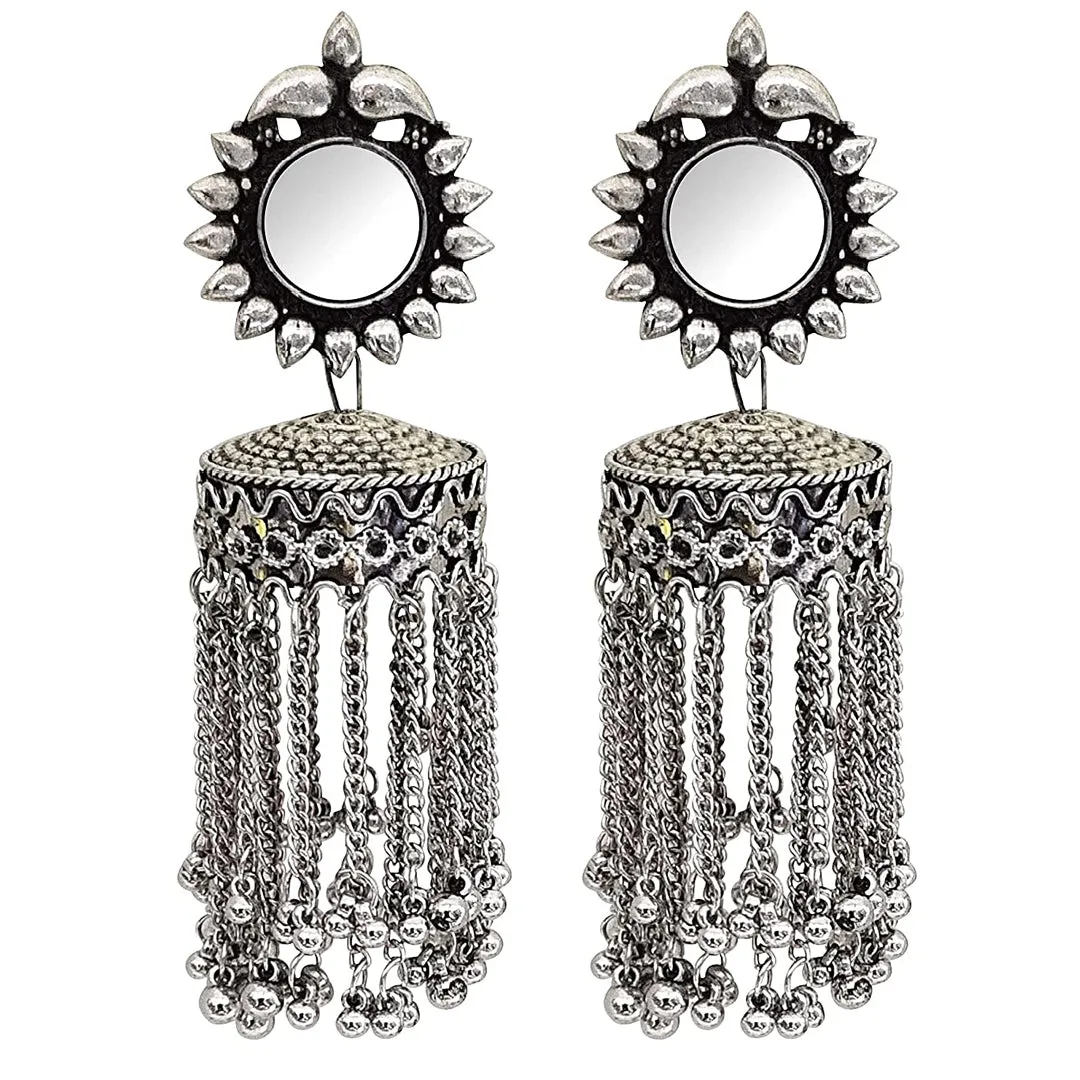 Pack of 2  Silver Elephant  Silver Big Mirror Jhumki