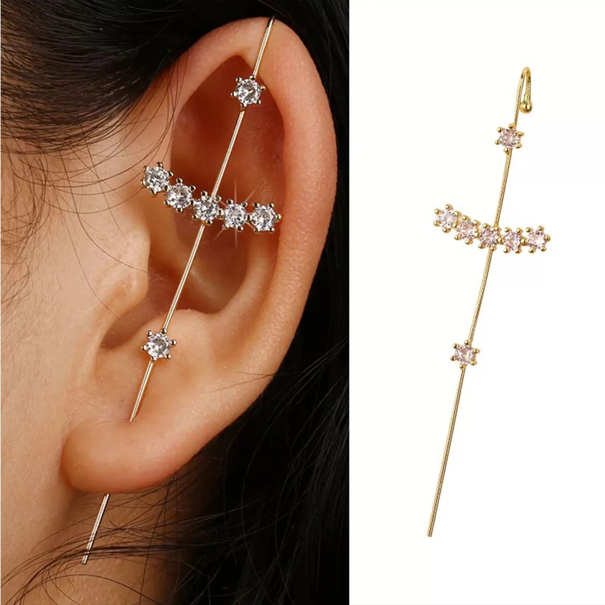 Pack Of 4 Studded Cross And Thunderbolt Ear Cuff