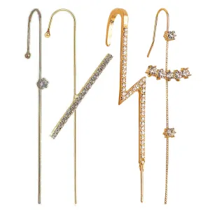 Pack Of 4 Studded Cross And Thunderbolt Ear Cuff