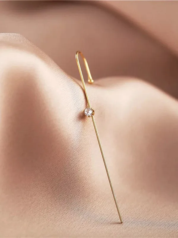 Pair of 2 Gold Plated Zircon Single Stud Ear Cuff