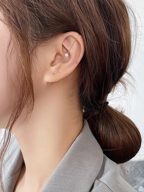 Pair of 2 Gold Plated Zircon Single Stud Ear Cuff