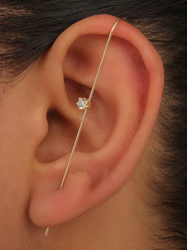 Pair of 2 Gold Plated Zircon Single Stud Ear Cuff