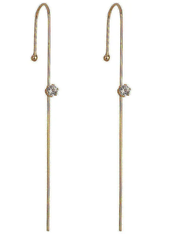Pair of 2 Gold Plated Zircon Single Stud Ear Cuff