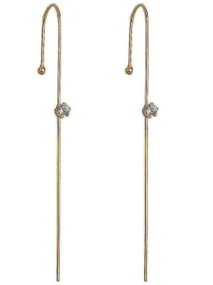 Pair of 2 Gold Plated Zircon Single Stud Ear Cuff