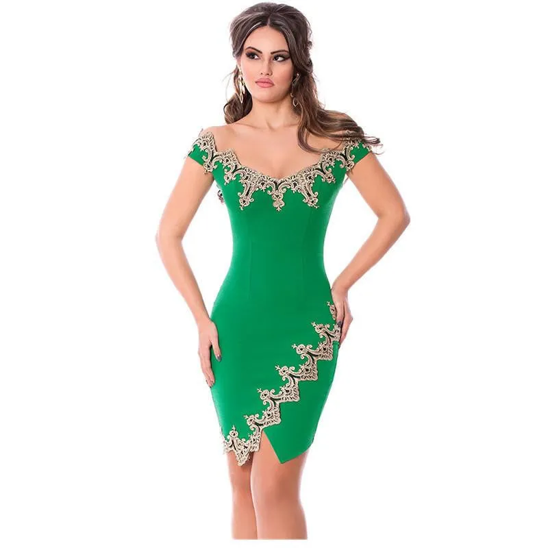 Party Robes Gold Lace Black Off Shoulder Mini Dress elegantes LC22715