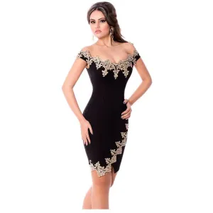 Party Robes Gold Lace Black Off Shoulder Mini Dress elegantes LC22715