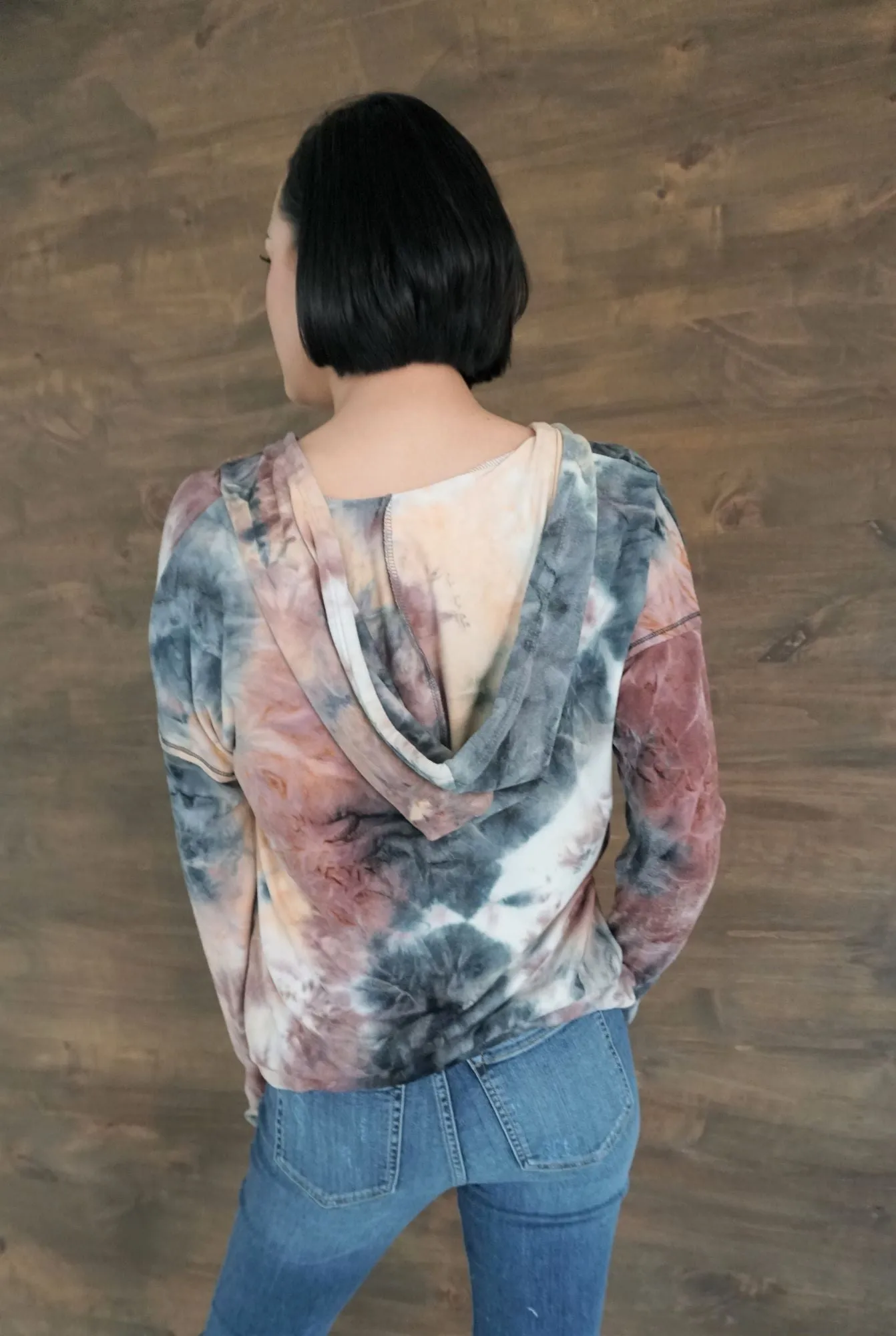 Peach and Black Tie Dye Hoodie