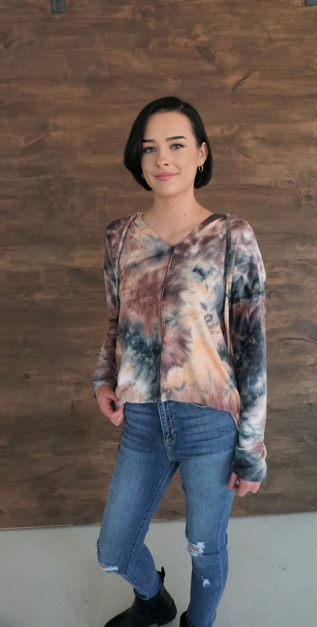 Peach and Black Tie Dye Hoodie