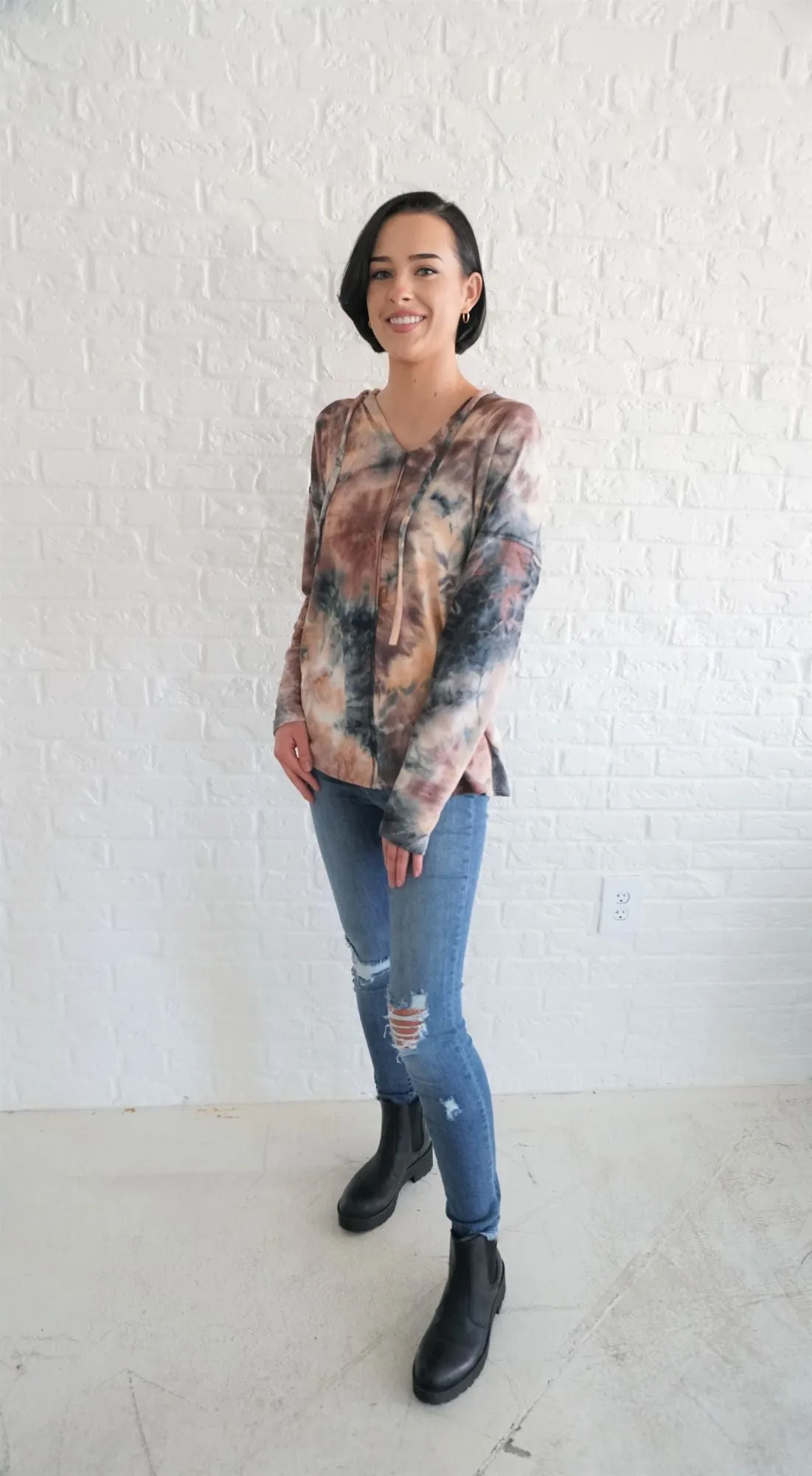 Peach and Black Tie Dye Hoodie
