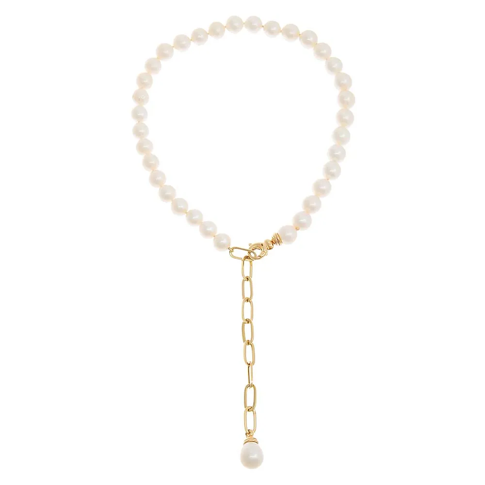 Pearl X Paperclip Chain Lariat Necklace 14K