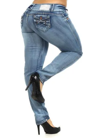 Plus Size COLOMBIAN Booty Lifter Embroidered Pockets Denim Jeans