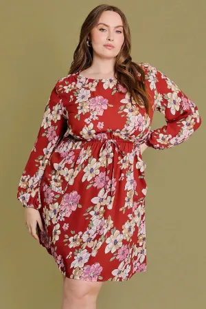 Plus Size Floral Ruffle Waist Chiffon Mini Dress