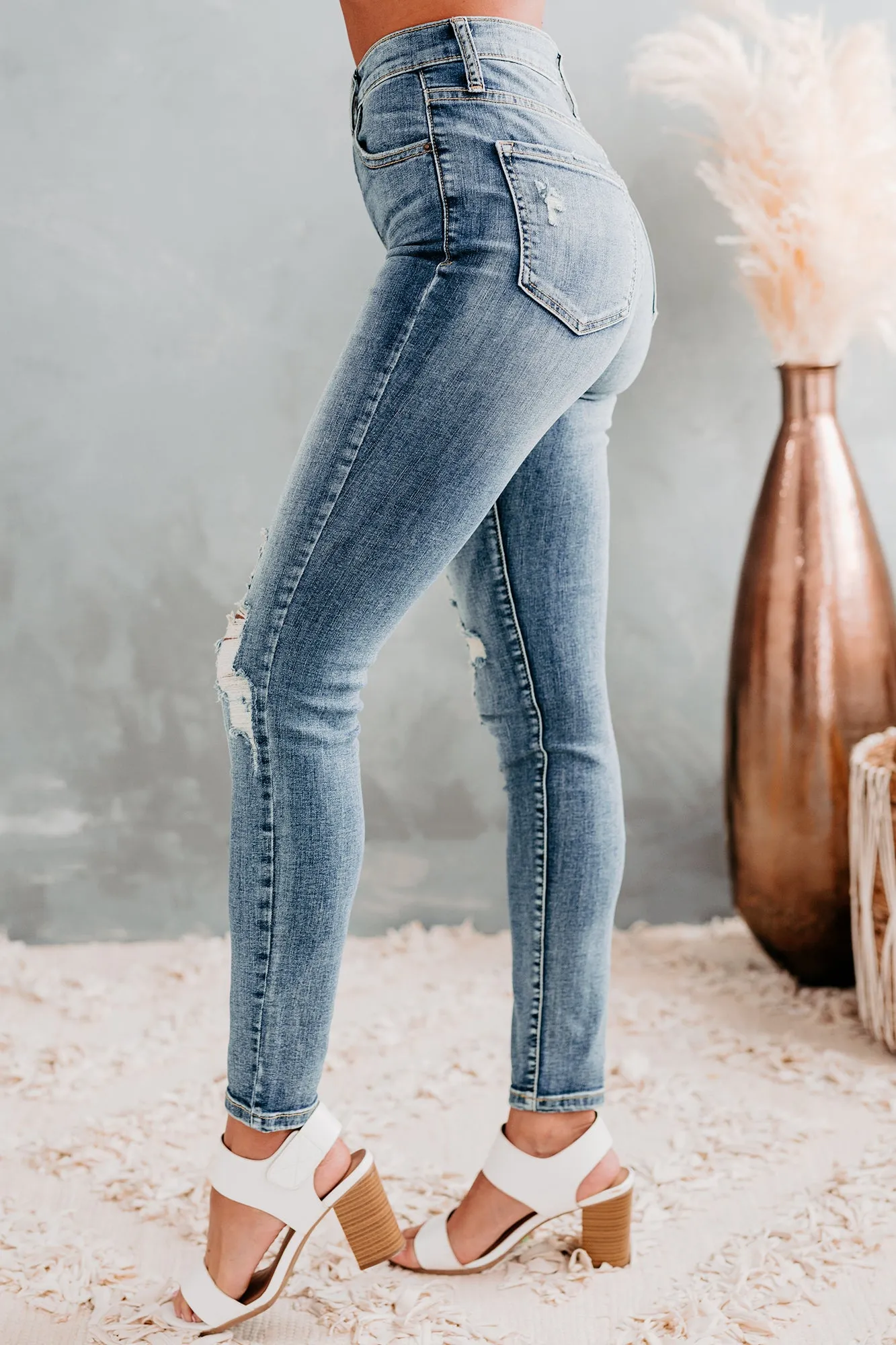 Rashida Sneak Peek High Rise Distressed Skinny Jeans (Medium Light)