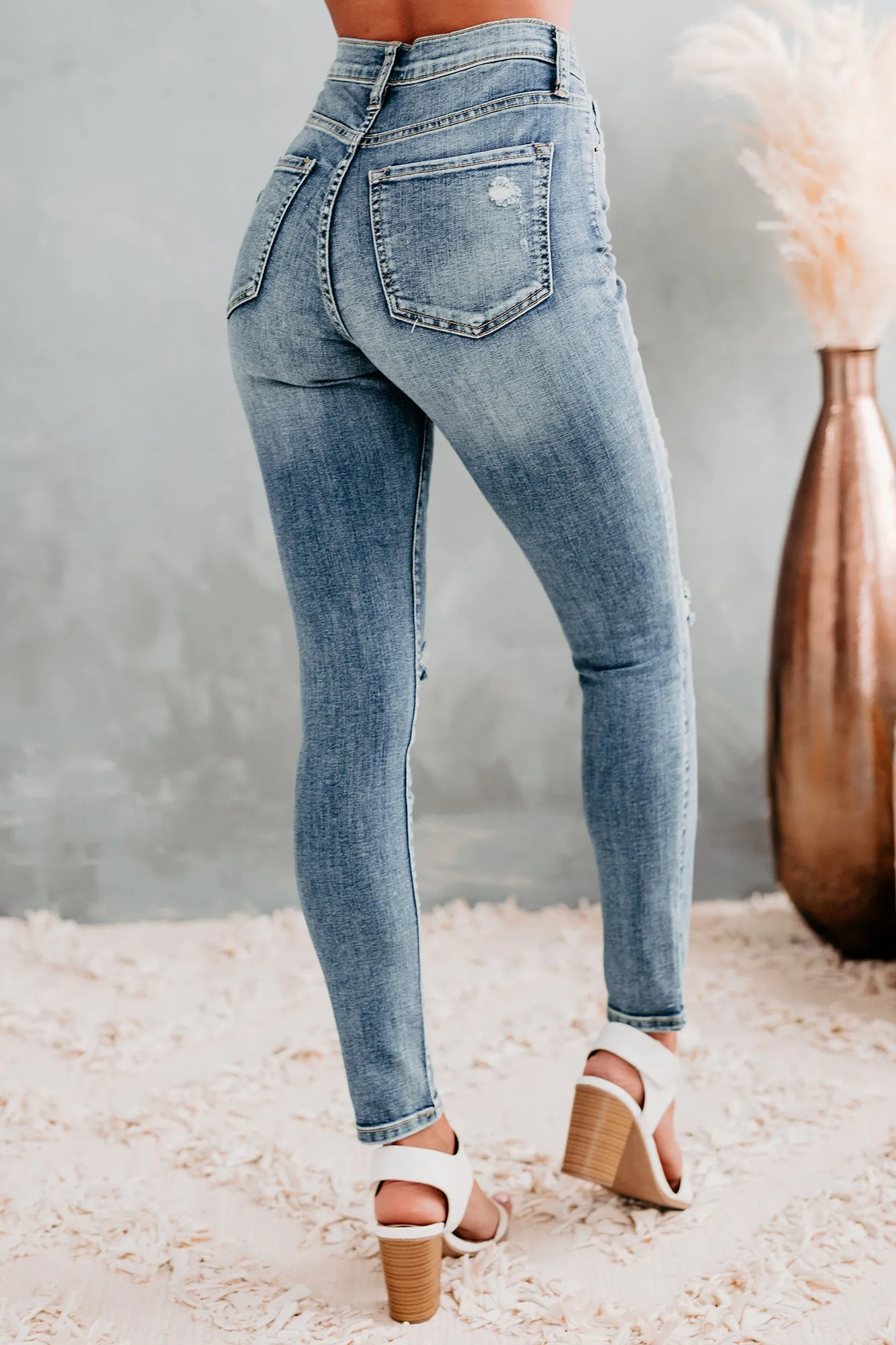 Rashida Sneak Peek High Rise Distressed Skinny Jeans (Medium Light)