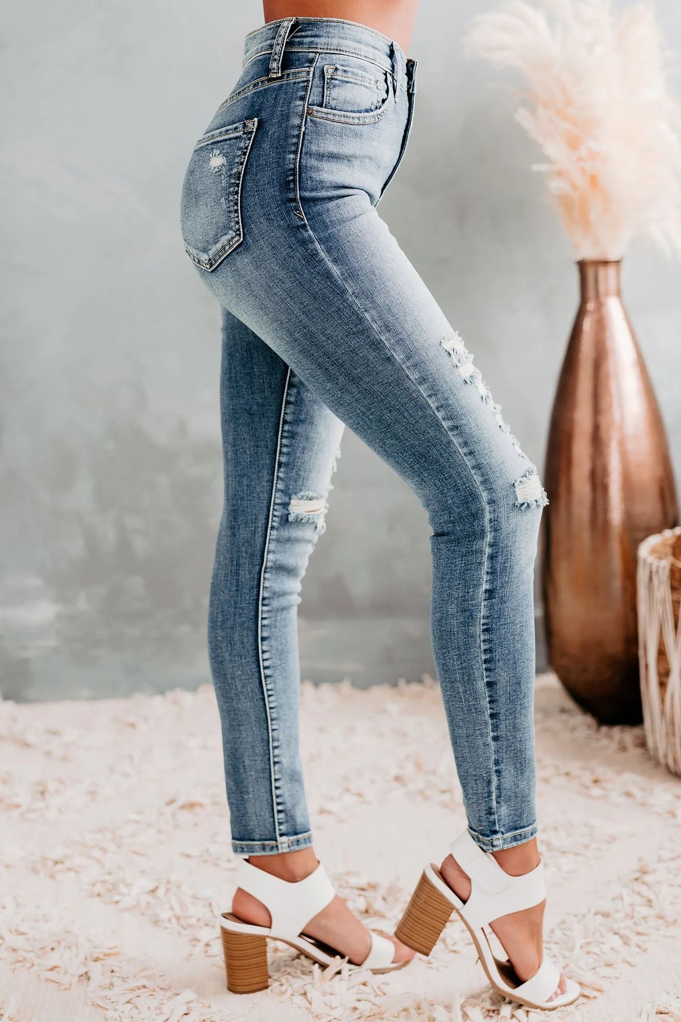 Rashida Sneak Peek High Rise Distressed Skinny Jeans (Medium Light)