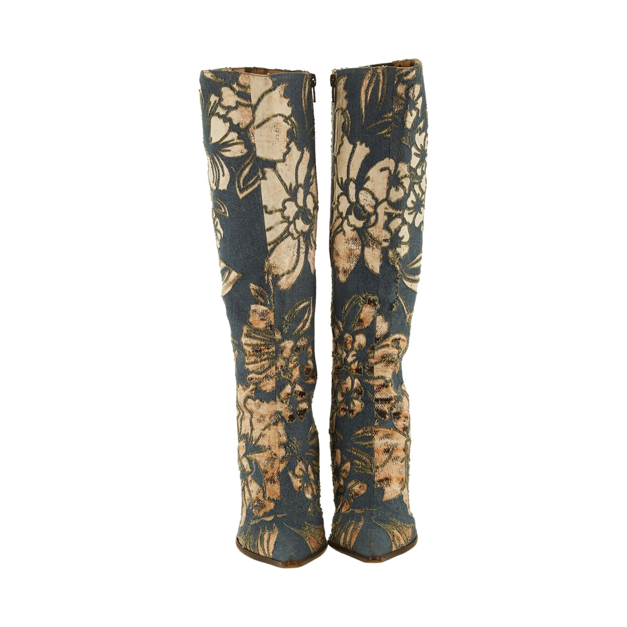 Roberto Cavalli Denim Floral Print Boots