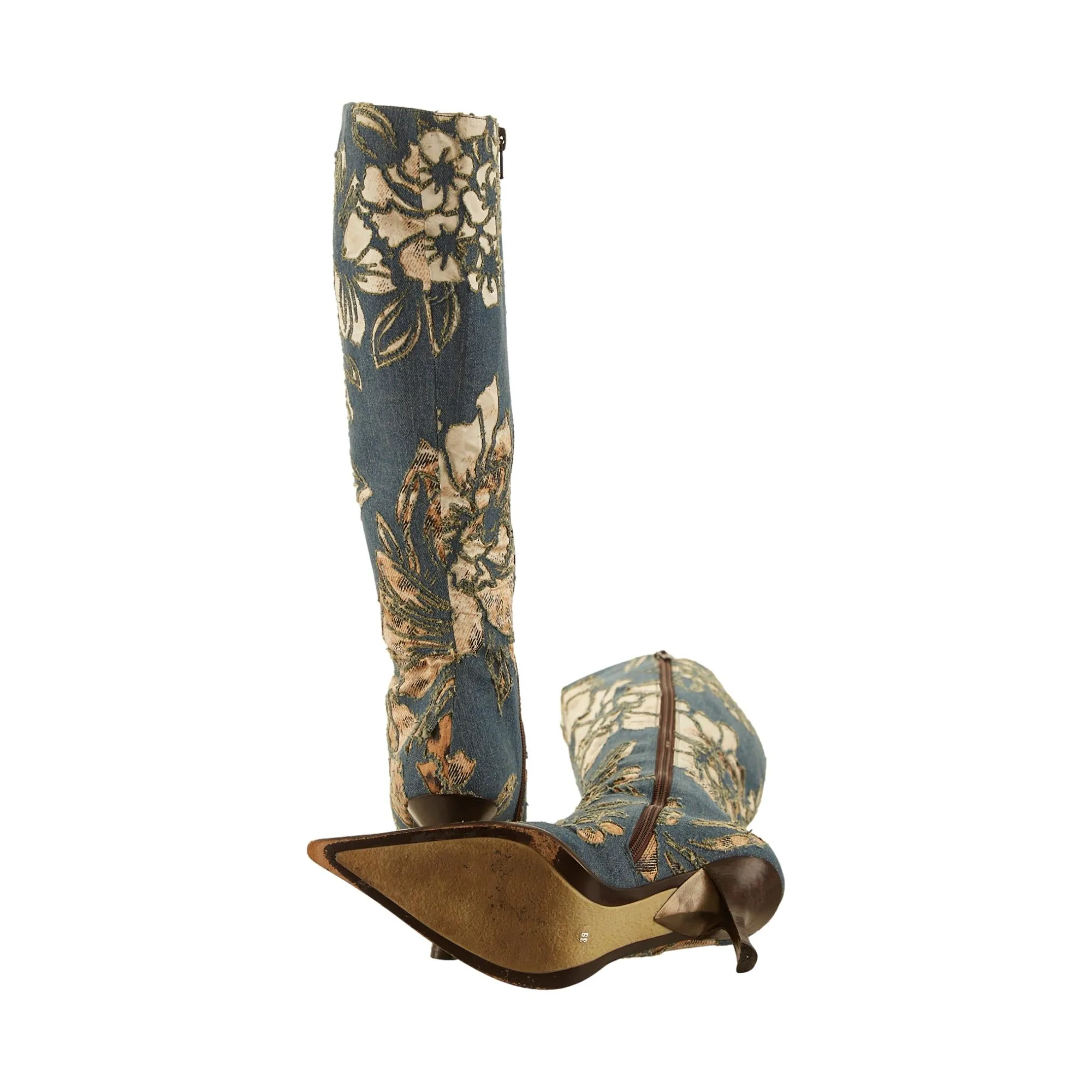 Roberto Cavalli Denim Floral Print Boots