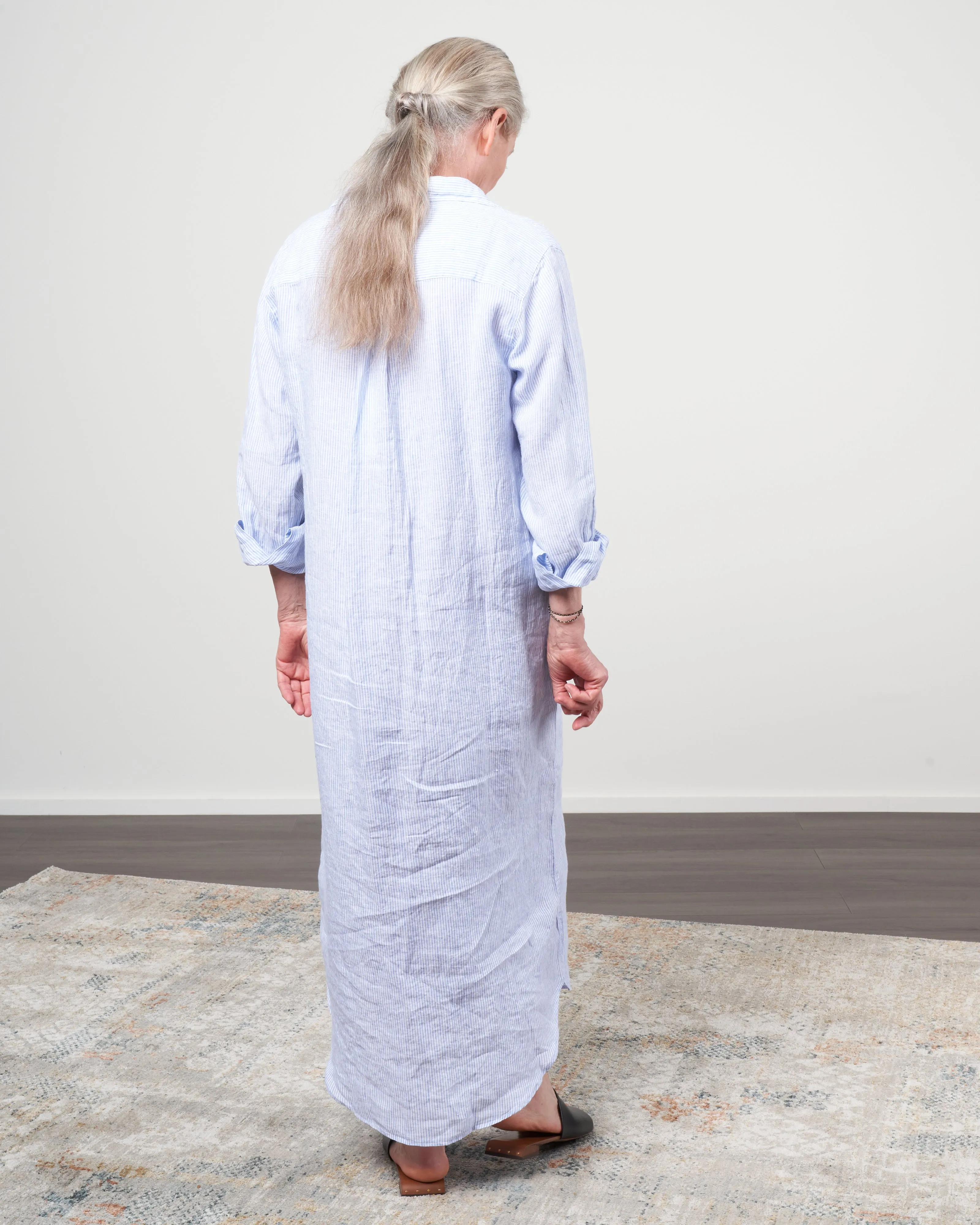 rory woven long dress - blue stripe