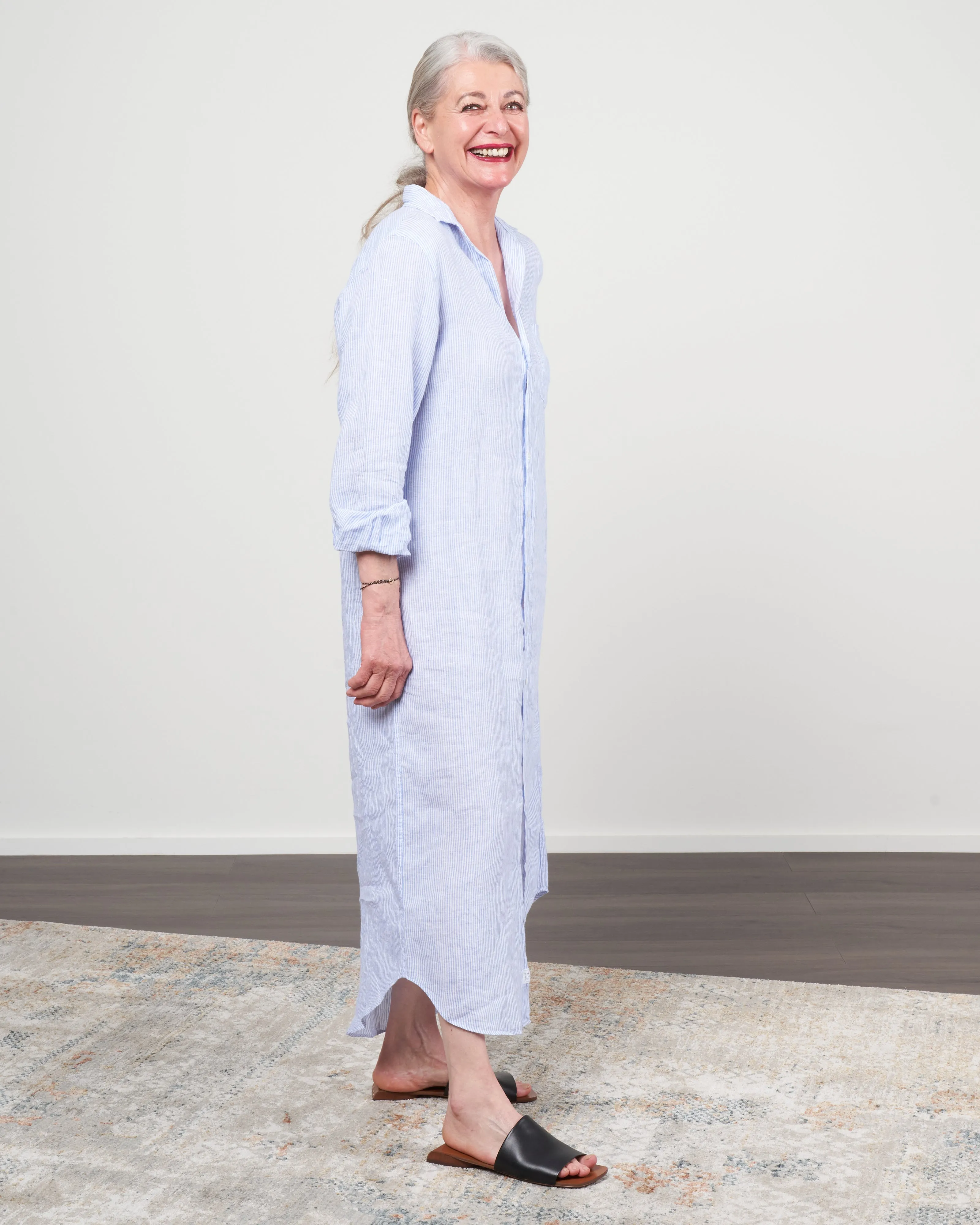 rory woven long dress - blue stripe