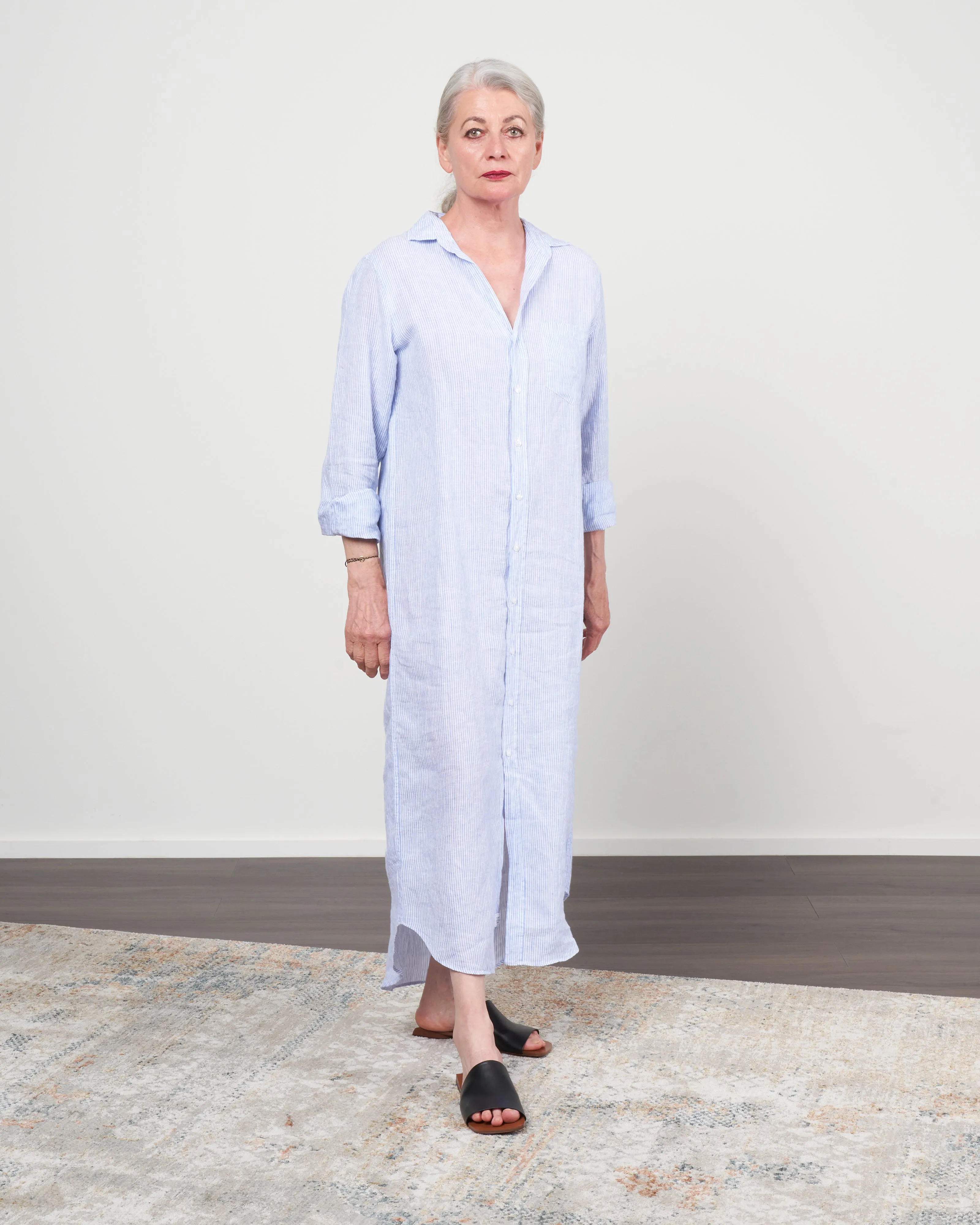 rory woven long dress - blue stripe