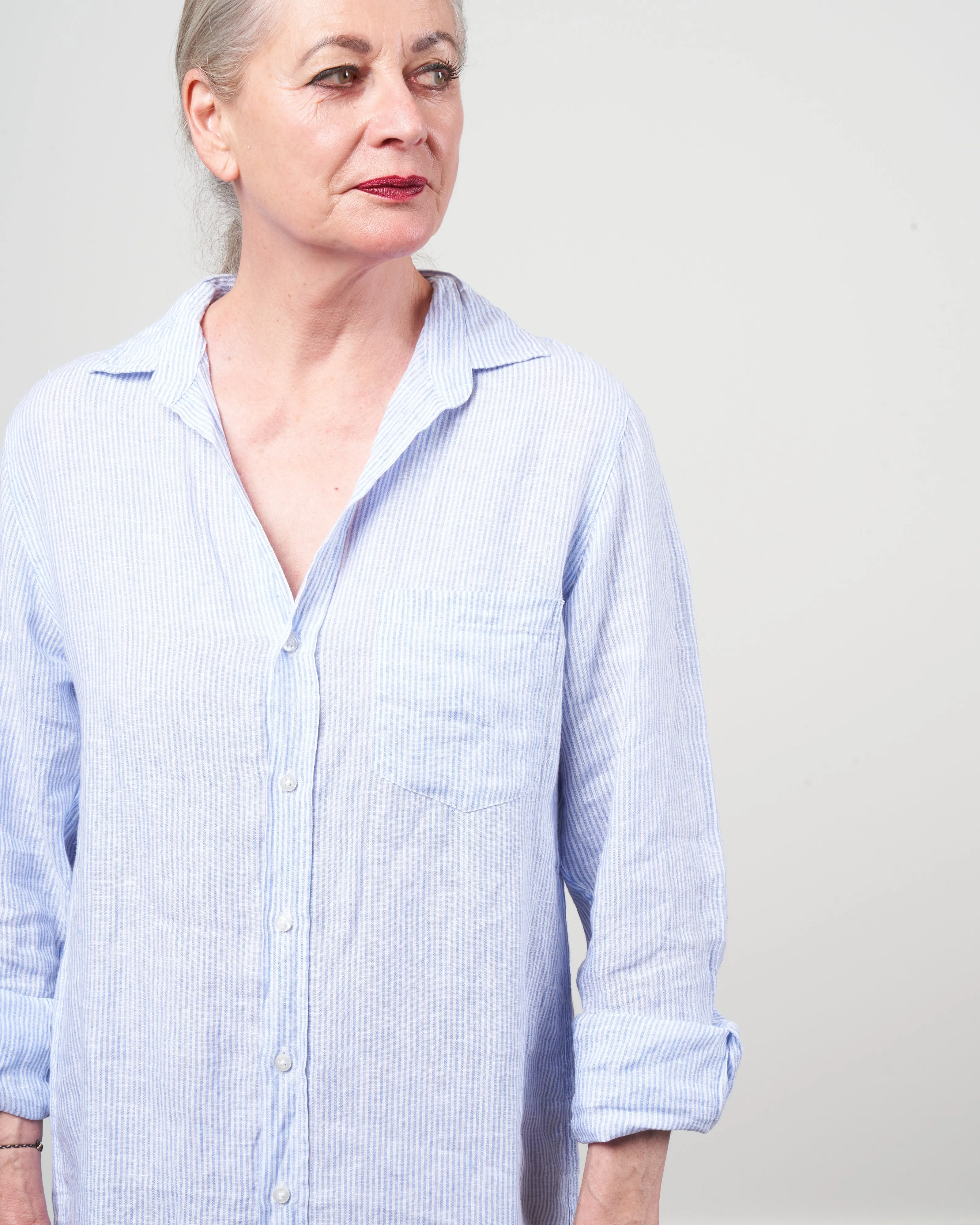 rory woven long dress - blue stripe