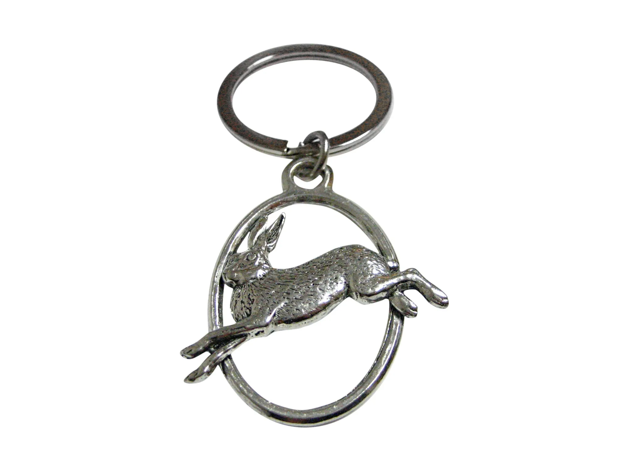 Running Rabbit Oval Pendant Keychain