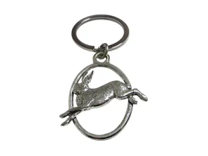 Running Rabbit Oval Pendant Keychain