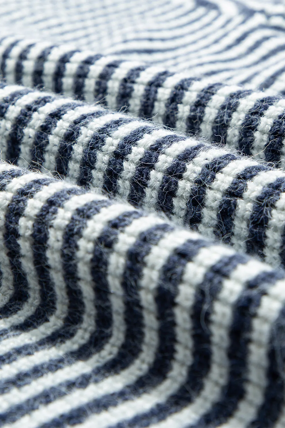 Sail Blue Striped Lantern Sleeve Drop Shoulder Cozy Sweater