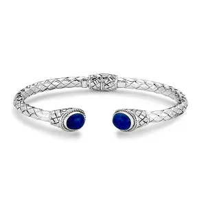 Samuel B. Sterling Silver Oval Lapis Hinged Bracelet (98568)