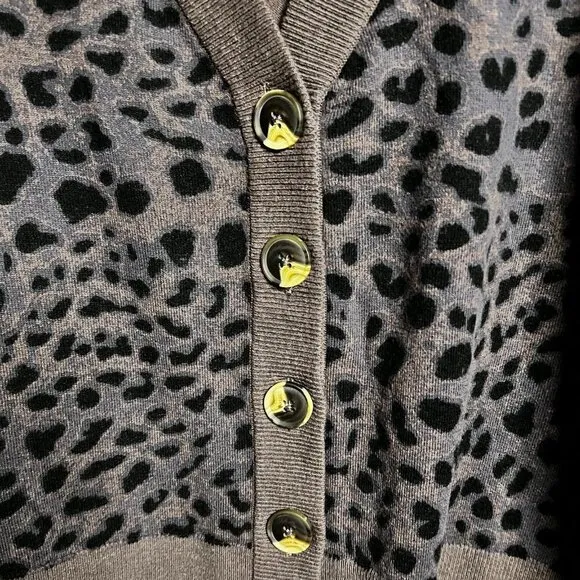 SANCTUARY V-Neck Cotton Blend Cardigan Nature Spots Mink Size M