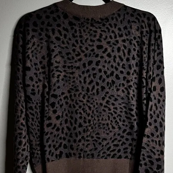 SANCTUARY V-Neck Cotton Blend Cardigan Nature Spots Mink Size M