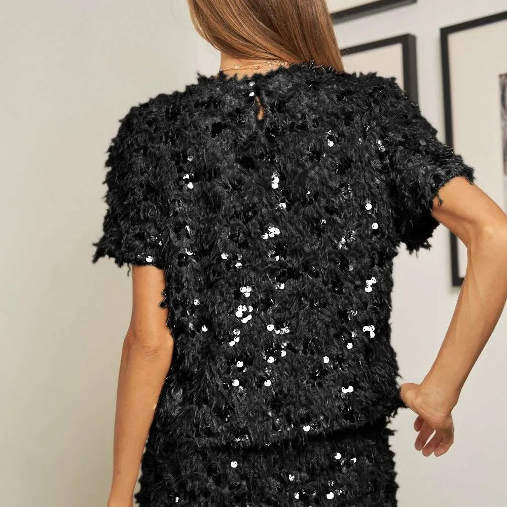 Sequin Short Sleeve Sweater Final Sale