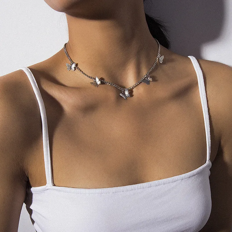 Silver Butterfly Choker Pendant