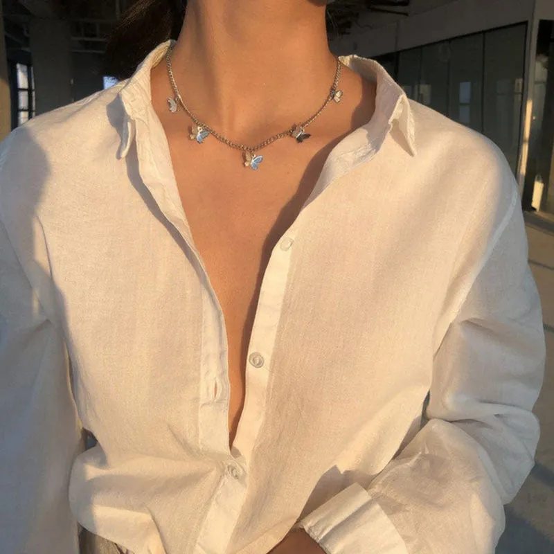 Silver Butterfly Choker Pendant