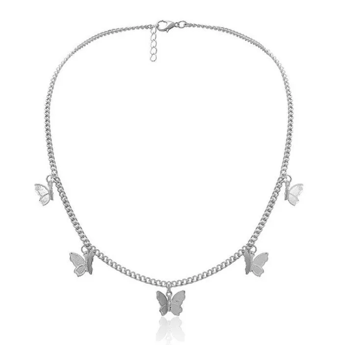 Silver Butterfly Choker Pendant