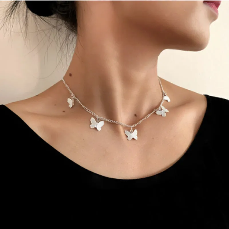 Silver Butterfly Choker Pendant