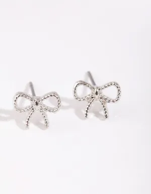 Silver Mini Twisted Bow Stud Earrings