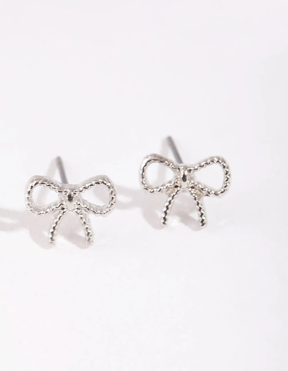 Silver Mini Twisted Bow Stud Earrings
